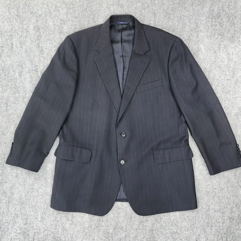 Brooks Brothers Blazer Mens 45 Reg Black Pinstripe Wool Cashmere Italy Sport